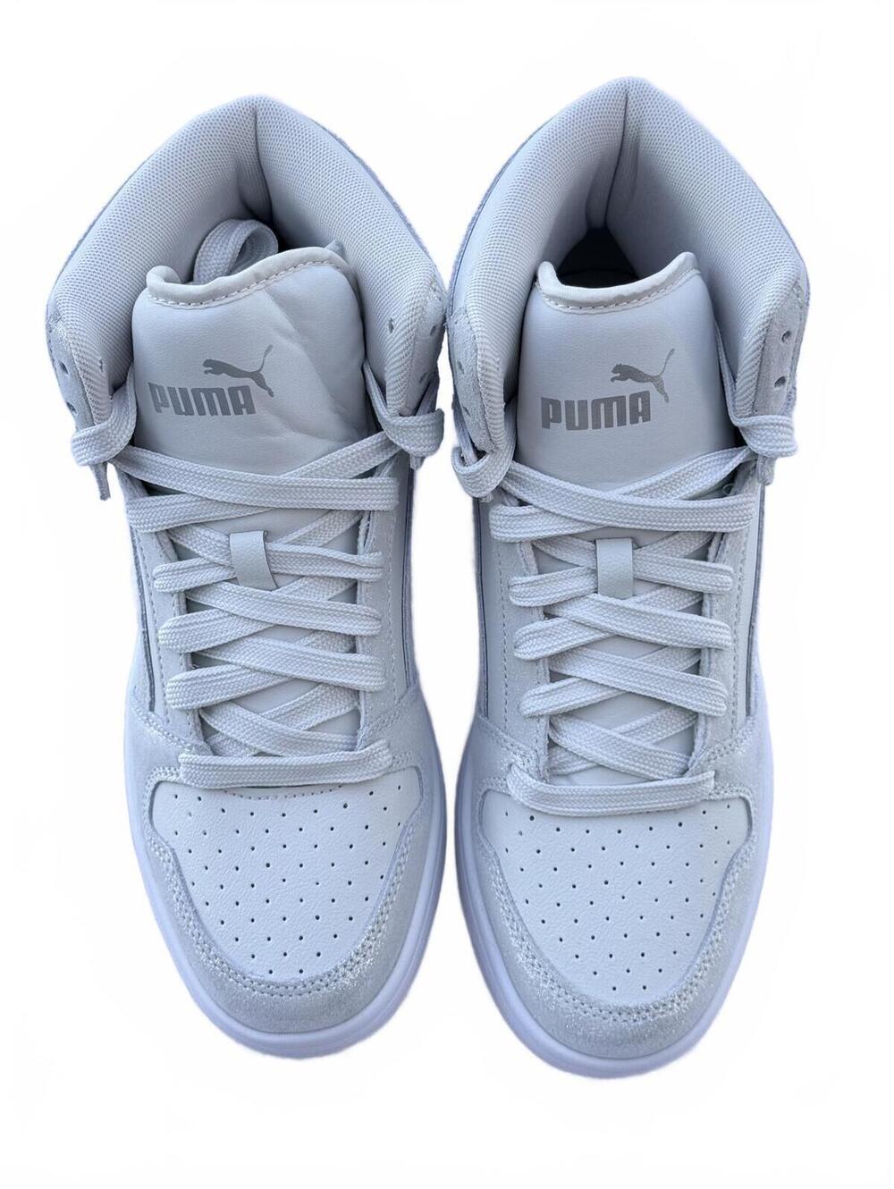Puma Rebound High Top Sneakers White Leather US 8.5 Streetwear Y2K